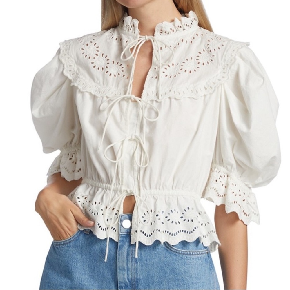 SEA New York Georgina Broderie Anglaise Ruffled Blouse Women’s Size Small